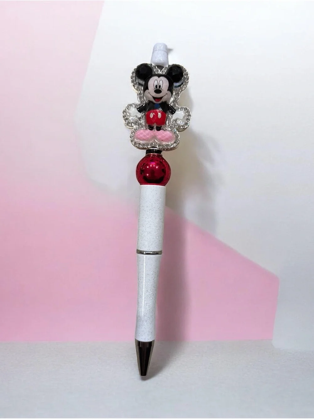 Adorable handmade Mickey beaded pen and Sparkle Mickey Black Crystal Keychain